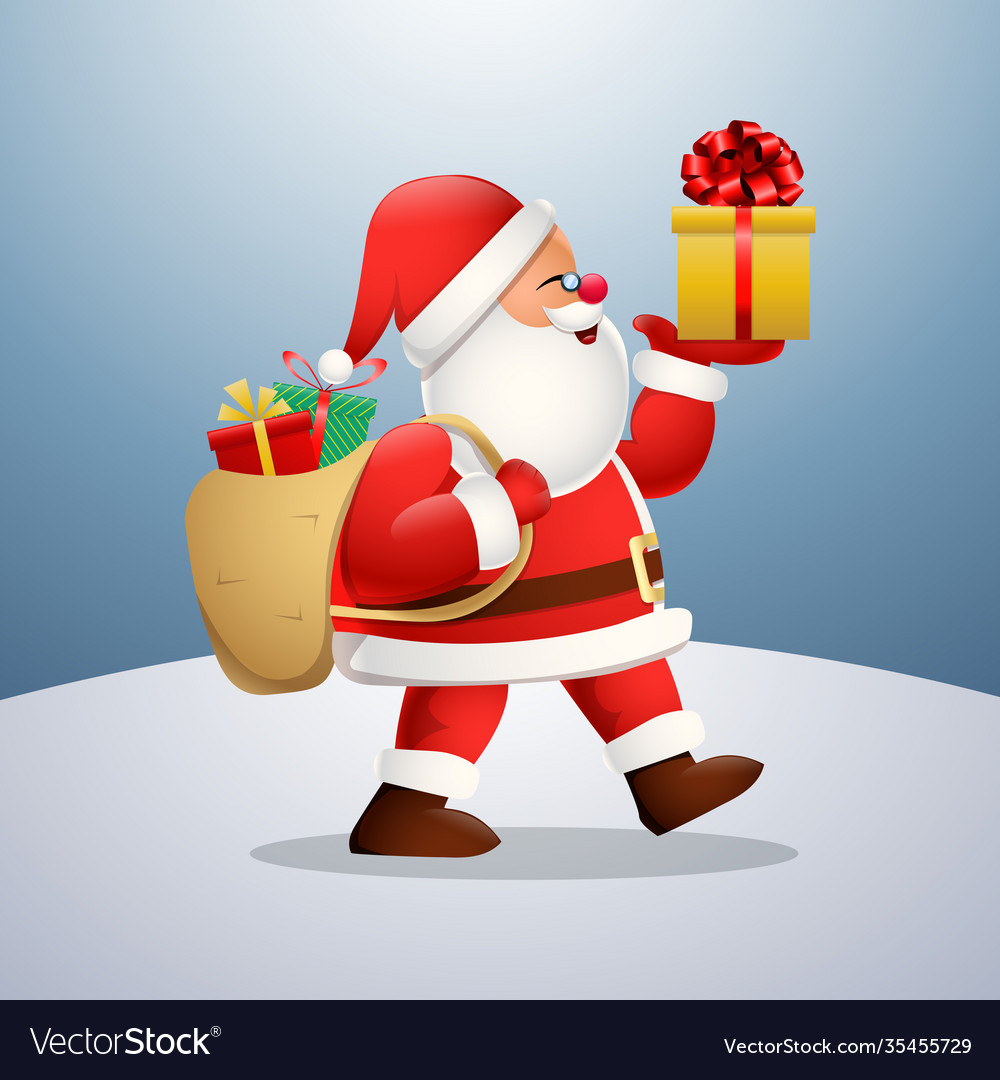 Cartoon happy santa claus carrying a presents Vector Image