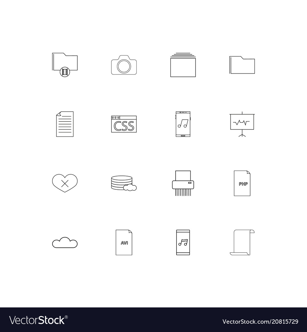 Files and folders sign linear thin icons set