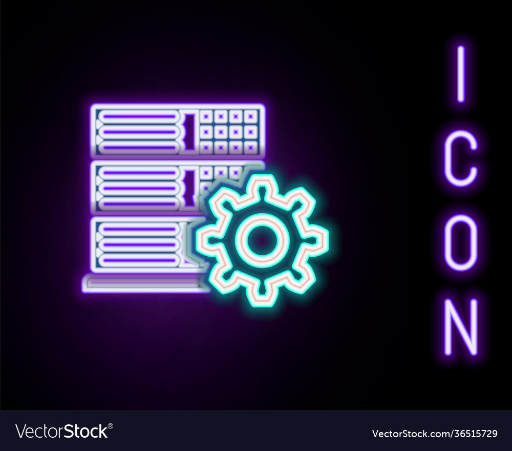 Glowing neon line server setting icon isolated