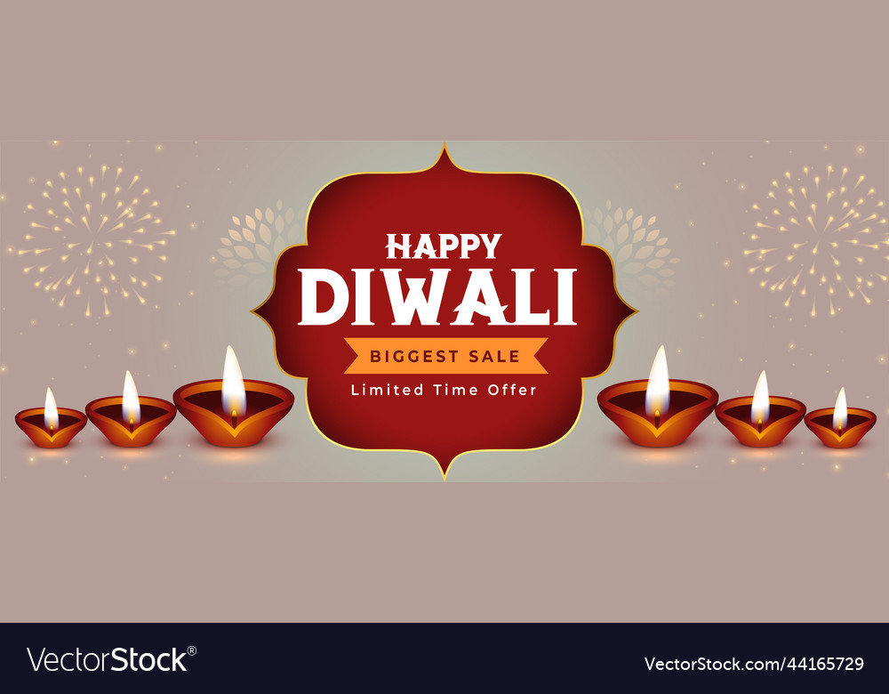 Happy diwali biggest sale banner with diya Vector Image