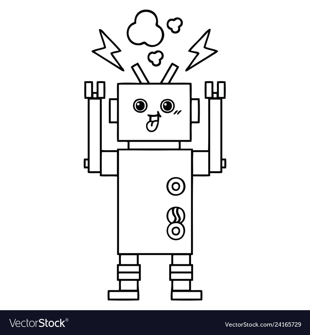 Line drawing cartoon robot Royalty Free Vector Image