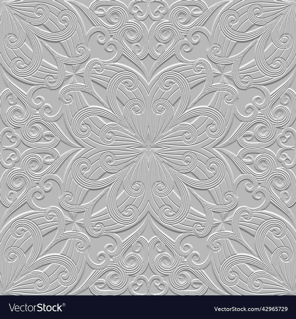 Textured floral 3d lines seamless pattern white