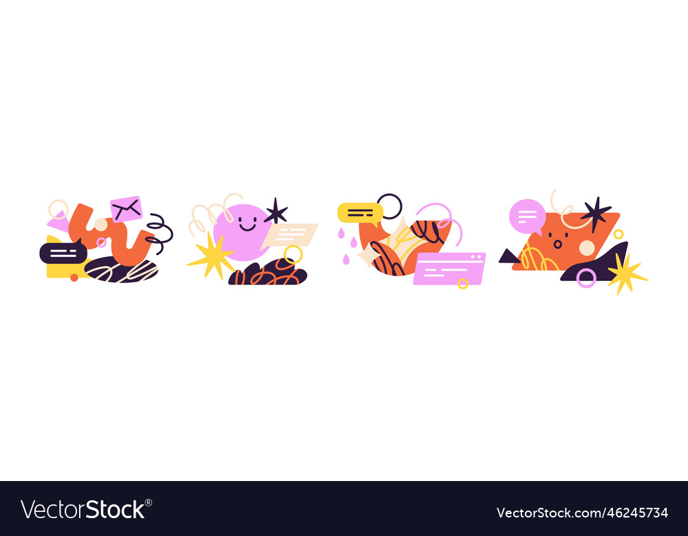 Abstract doodle trendy shapes compositions set