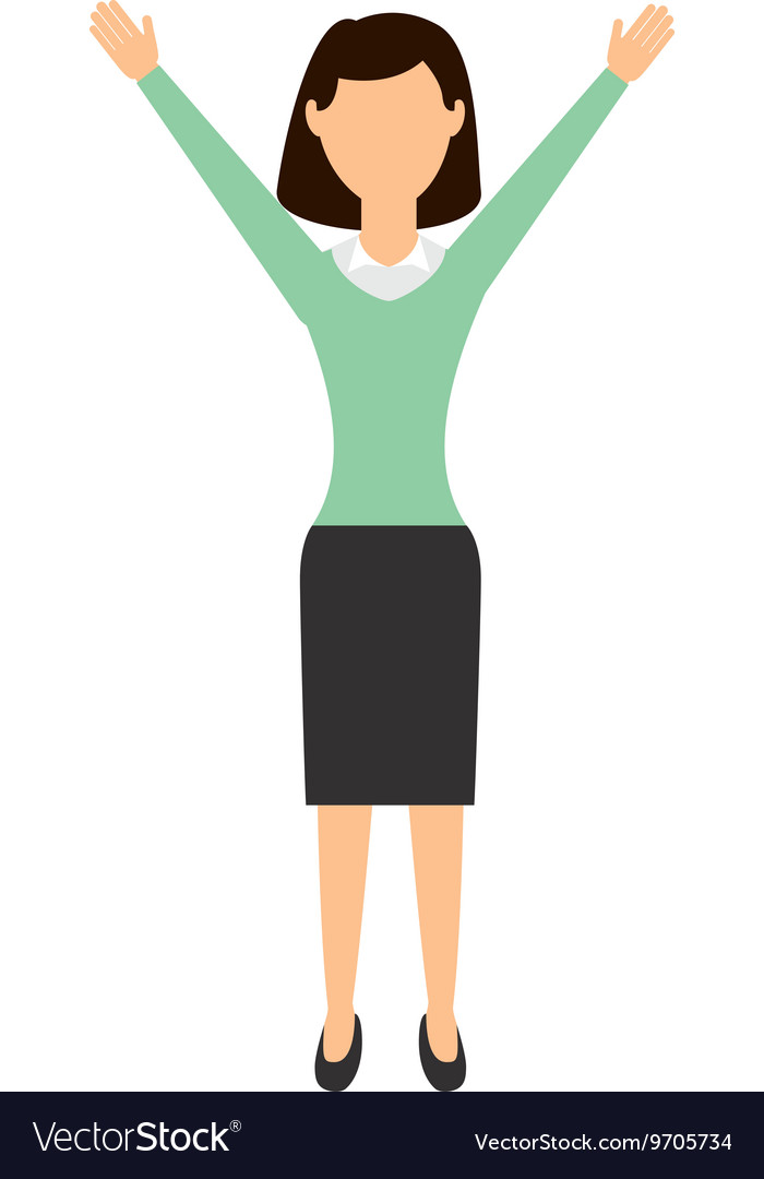 Businesswoman with hands up isolated icon design