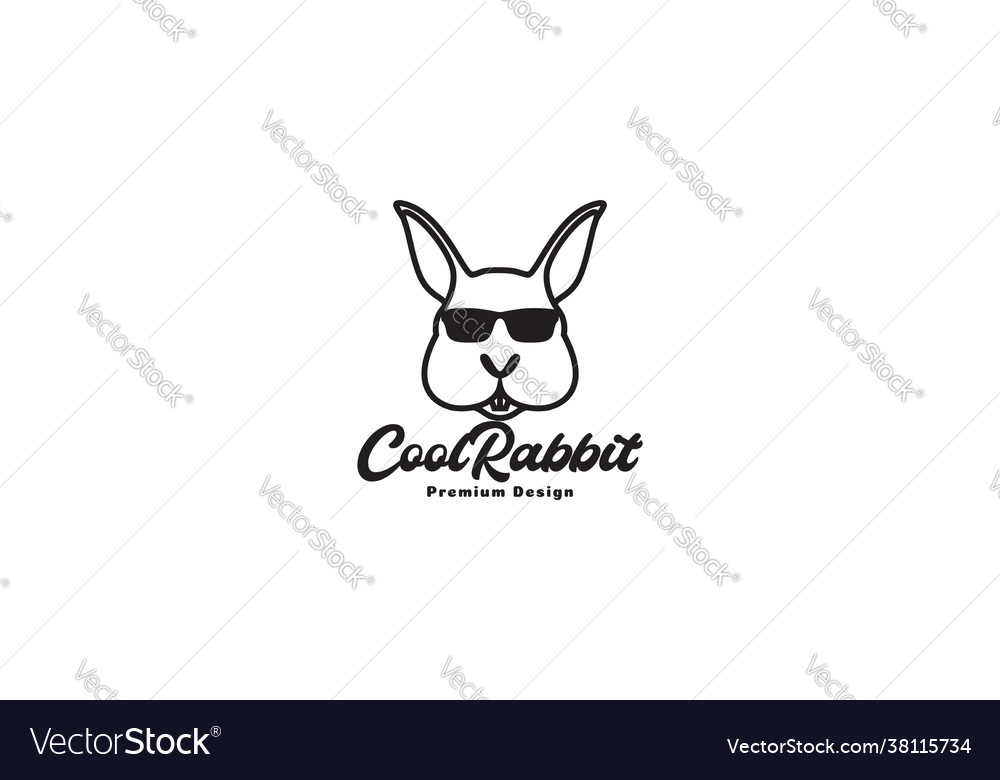 Coole Kopf Kaninchen Cartoon Logo Icon Design