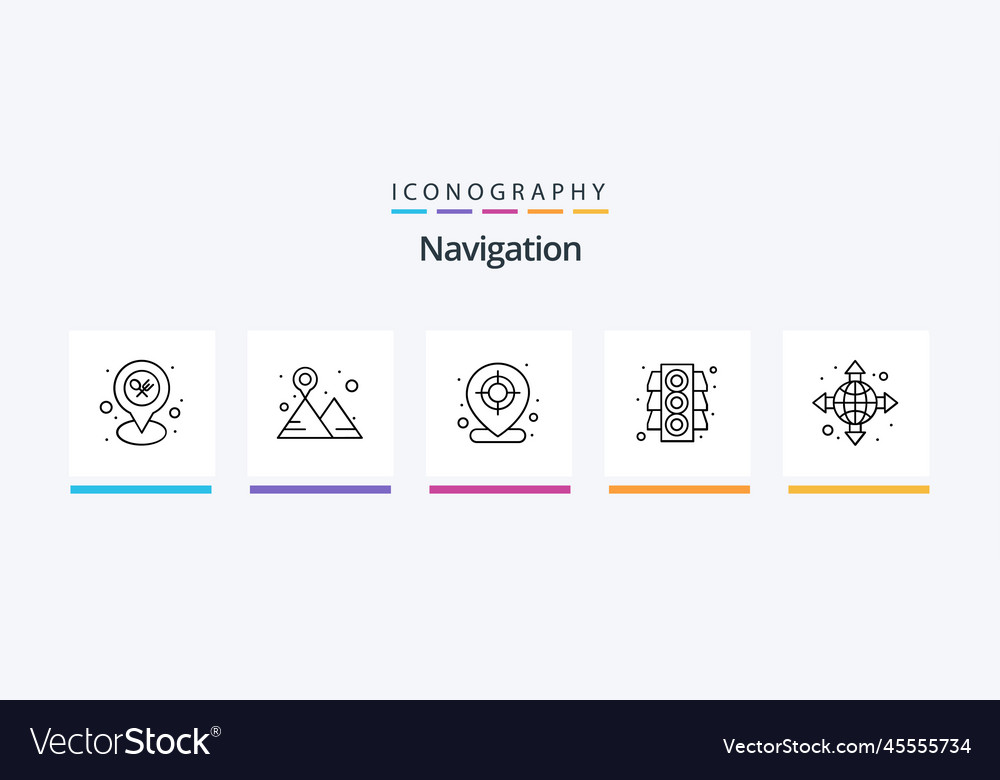 Navigation line 5 icon pack including map