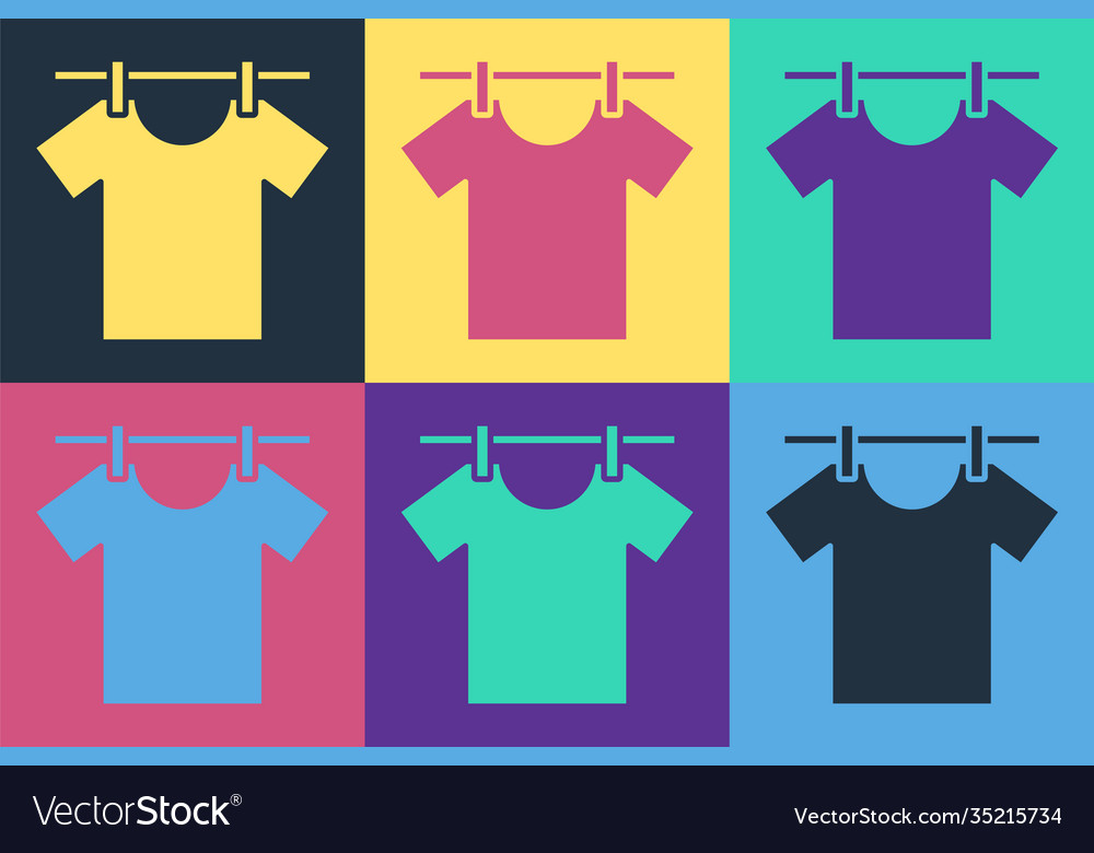 Pop art drying clothes icon isolated on color