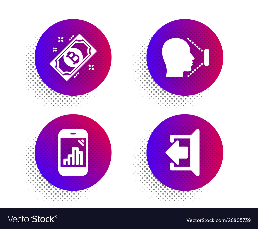 Bitcoin face id and graph phone icons set sign