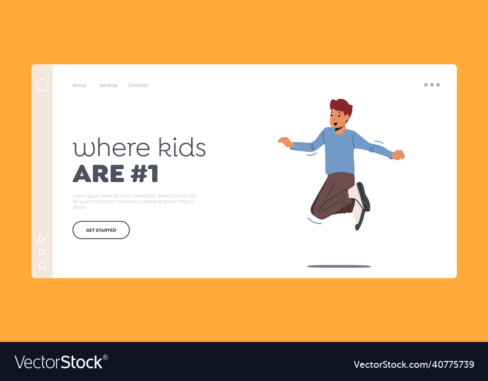 Little boy playing and jumping landing page