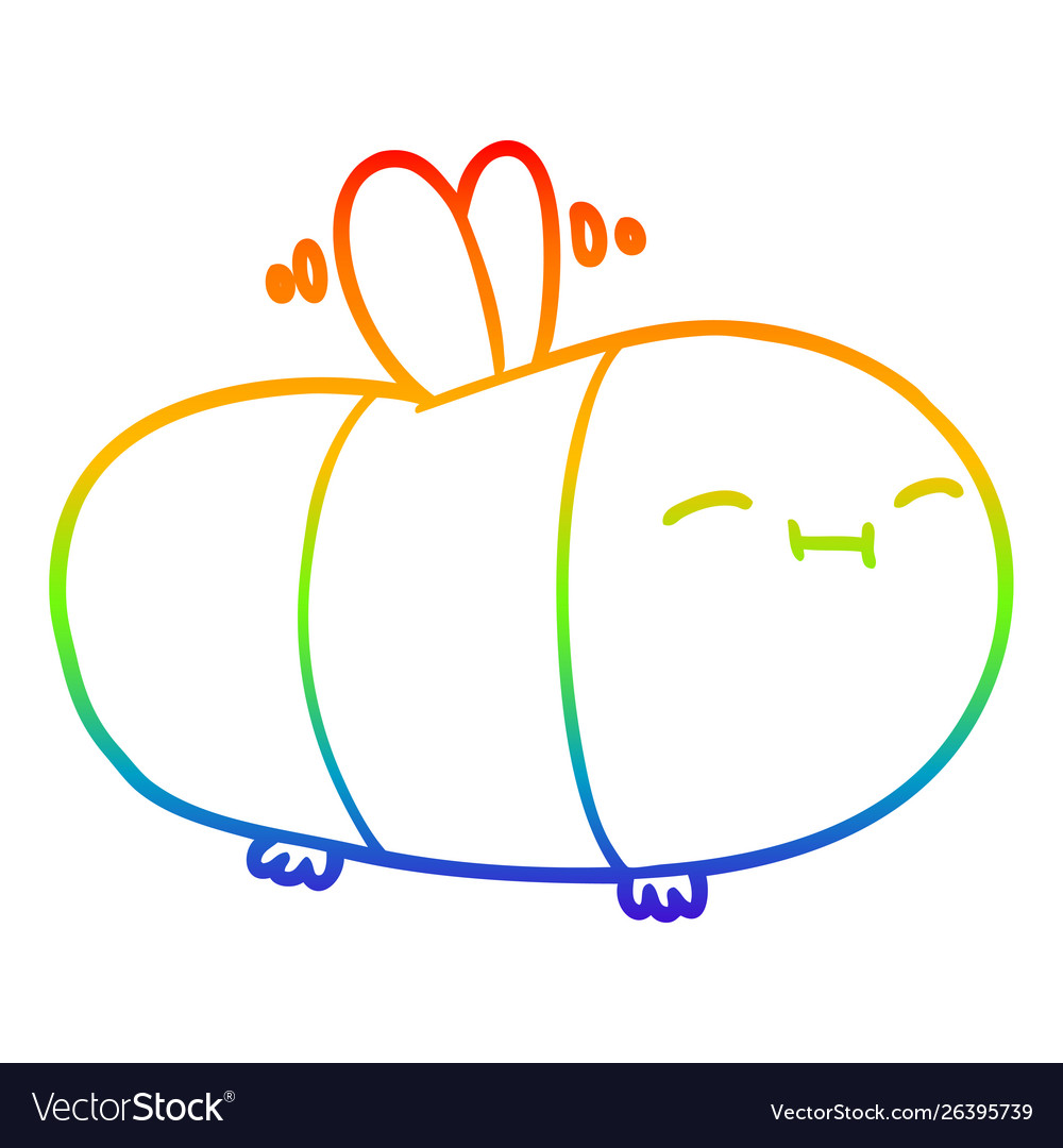 Rainbow gradient line drawing happy cartoon bee