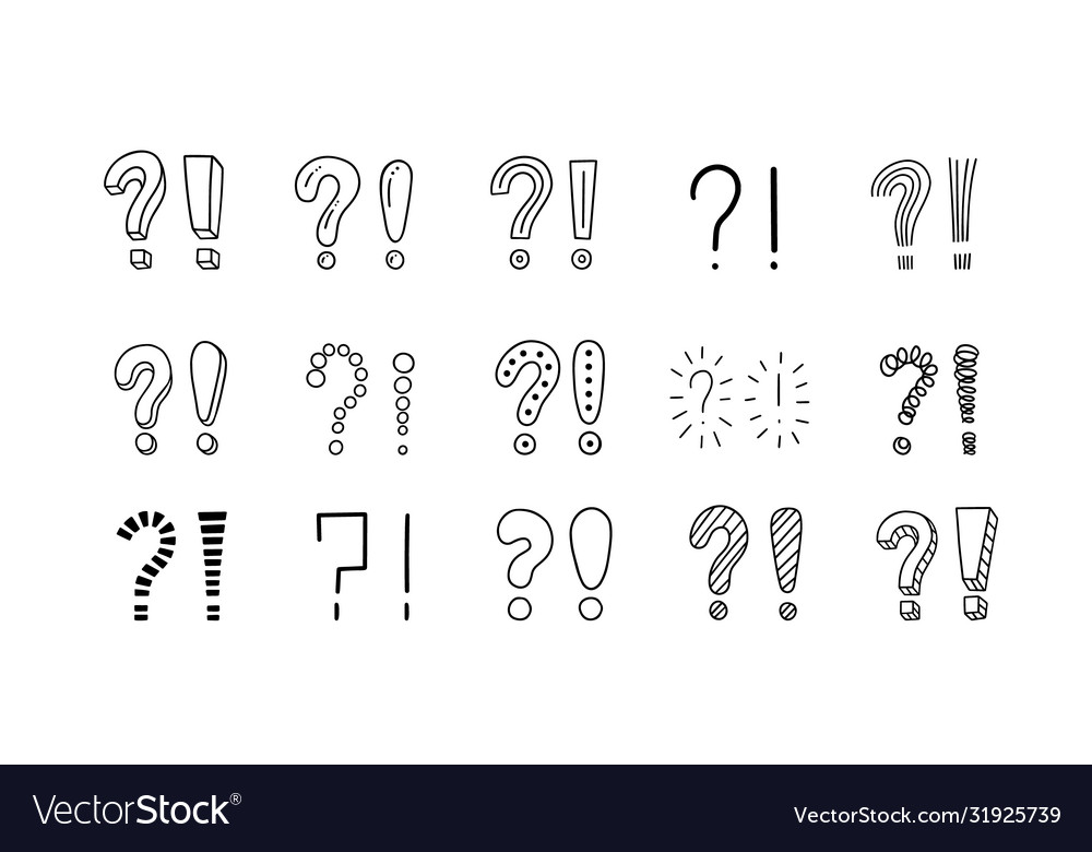 Set handwritten question marks and exclamation vector image Set handwritten question marks and exclamation