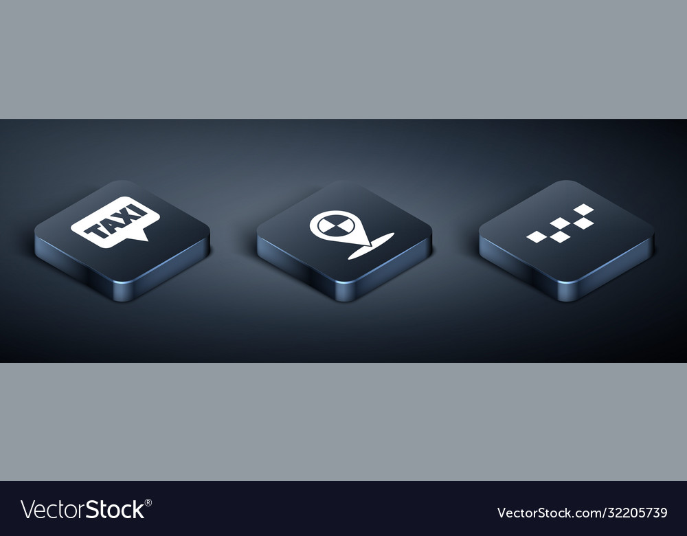 Set isometric map pointer with taxi car roof vector image Set isometric map pointer with taxi car roof