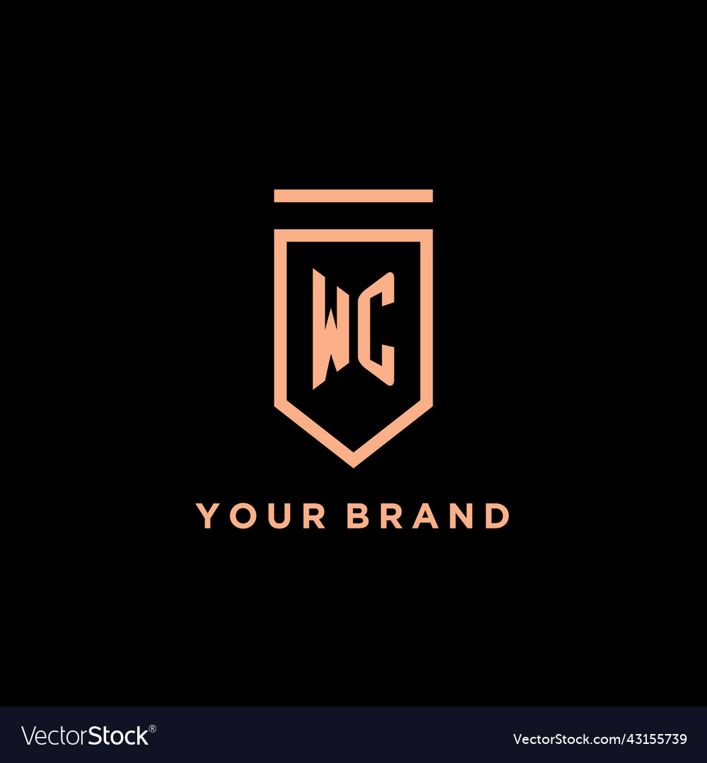 Wc monogram initial with shield logo design icon