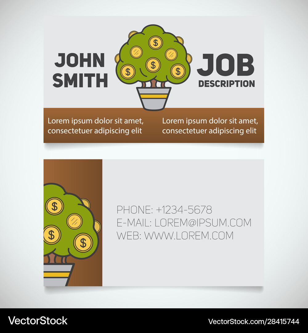 Business Card Print Template With Money Tree Logo Vector Image