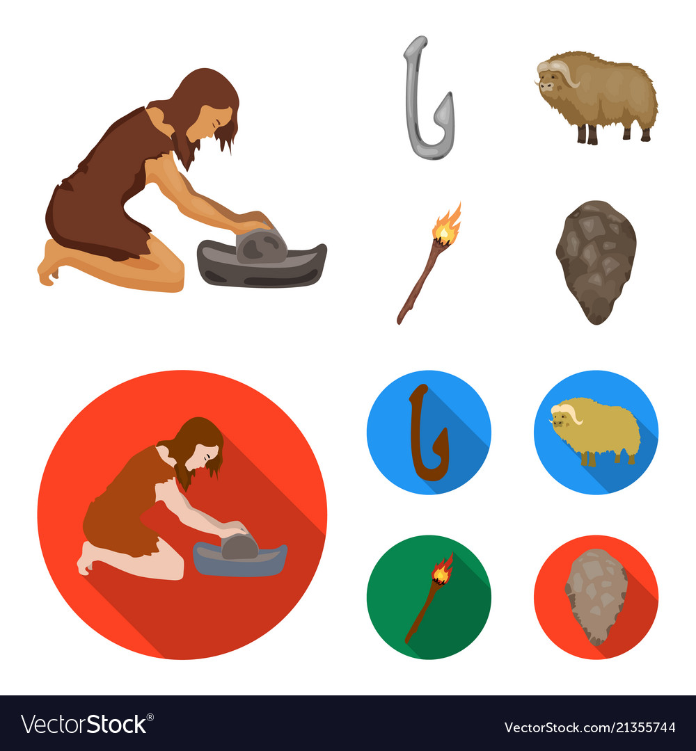 Cattle catch hook fishing stone age set Royalty Free Vector