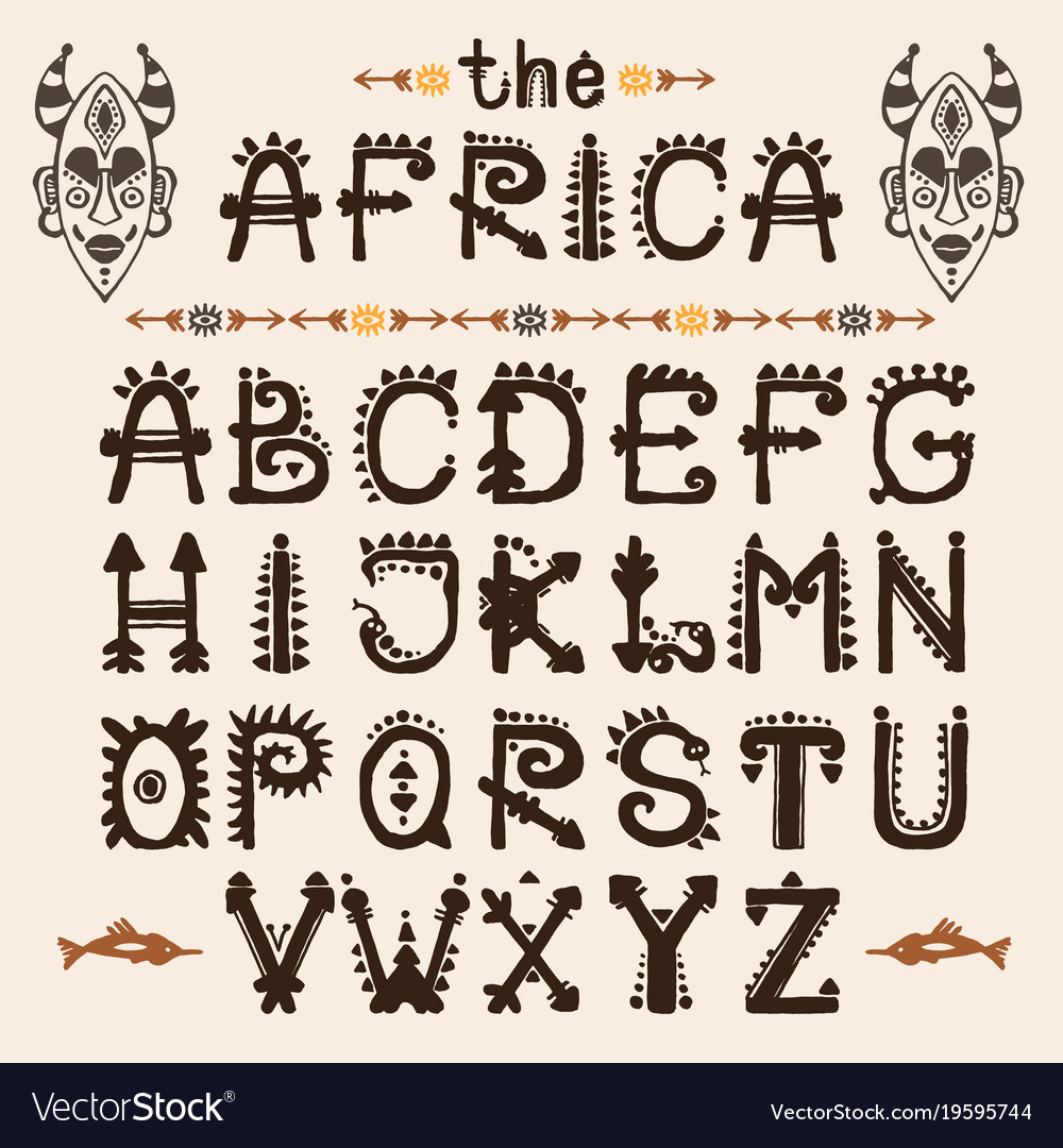 Hand drawn pattern with tribal font typeface and Vector Image