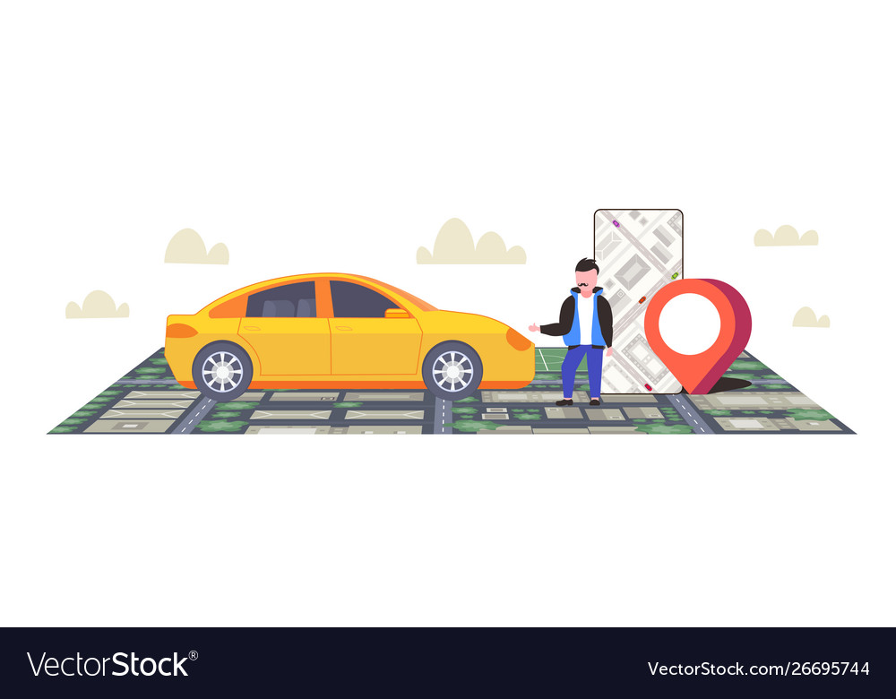 Man Ordering Taxi via Smartphone