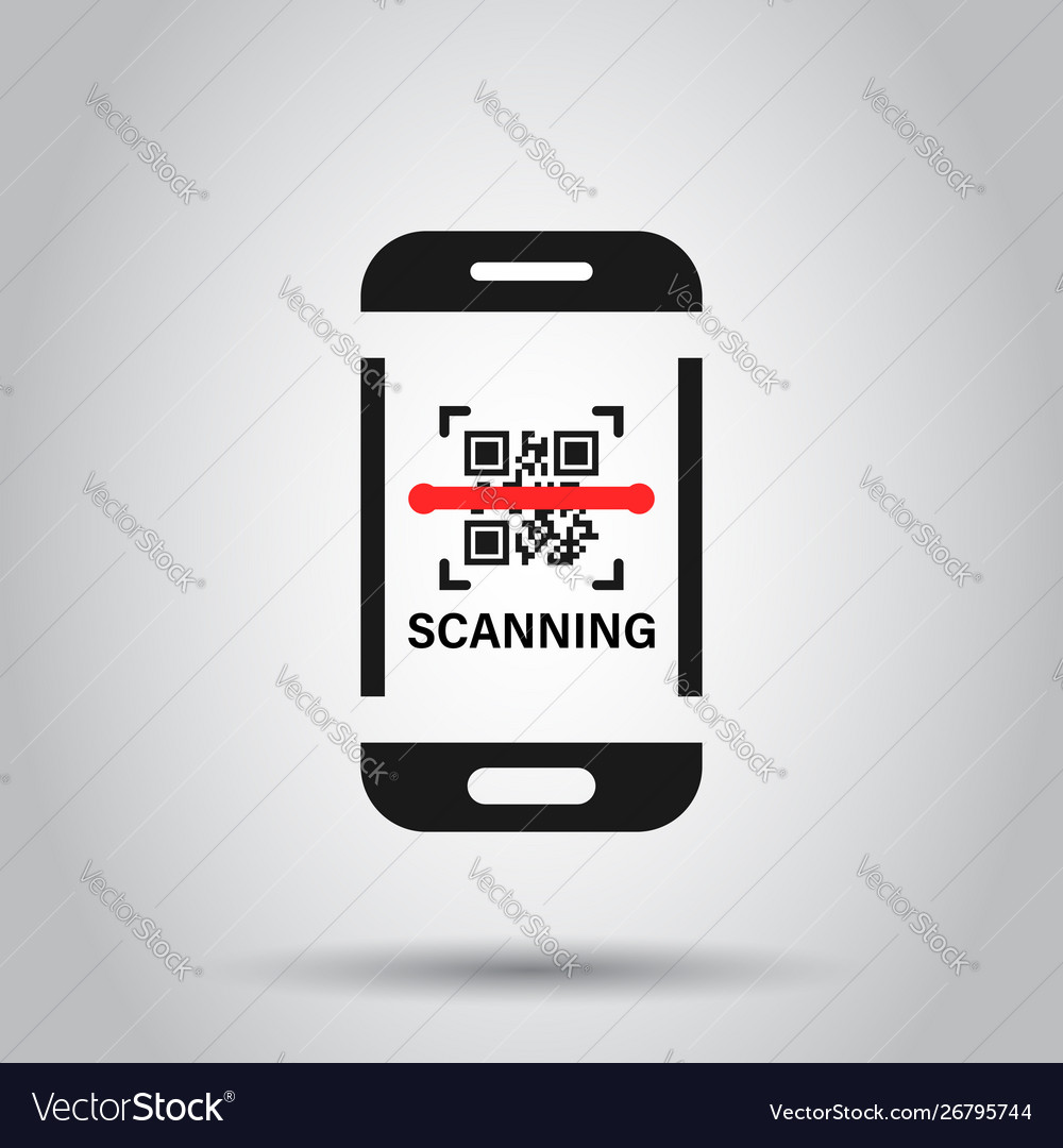 Qr code scan phone icon in flat style scanner