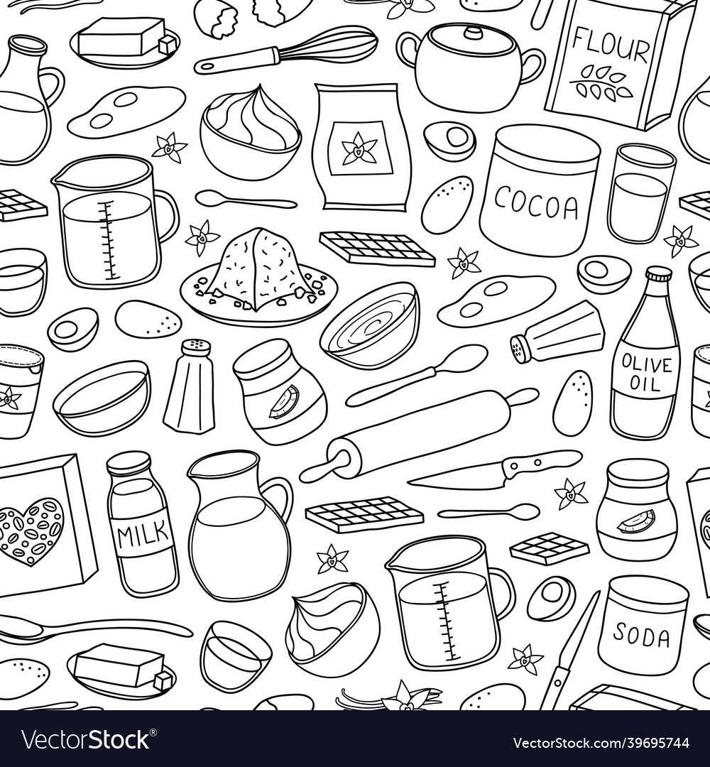 Seamless pattern with hand drawn cooking