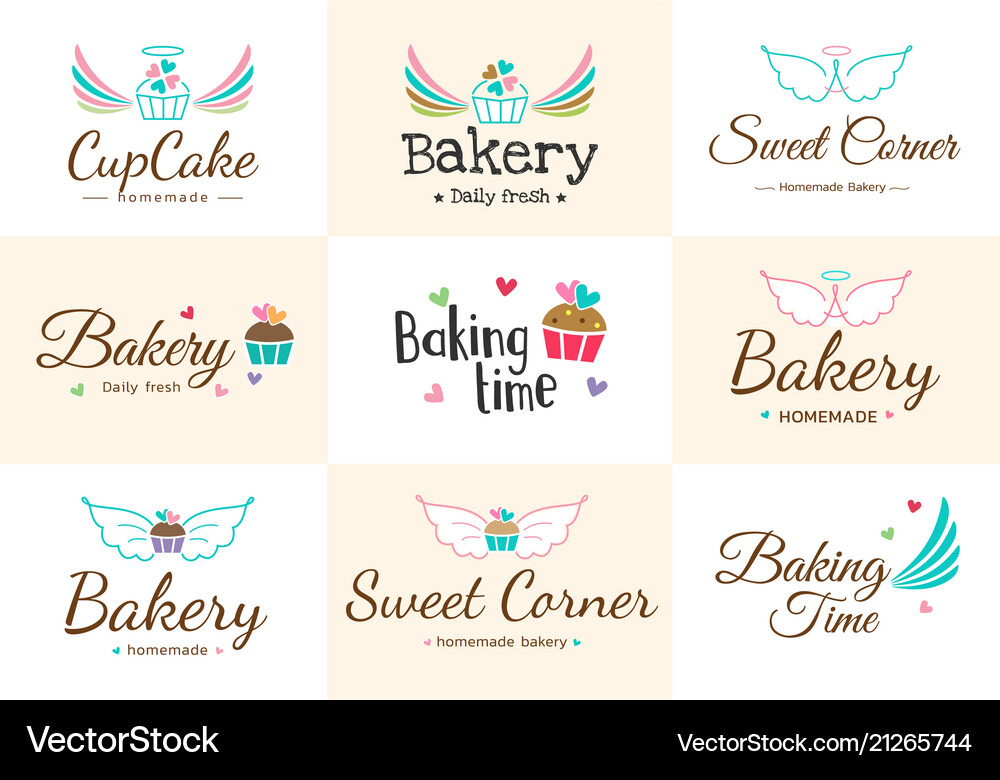 Set Cute Sweet Bakery Badge Label And Logo Vector Image