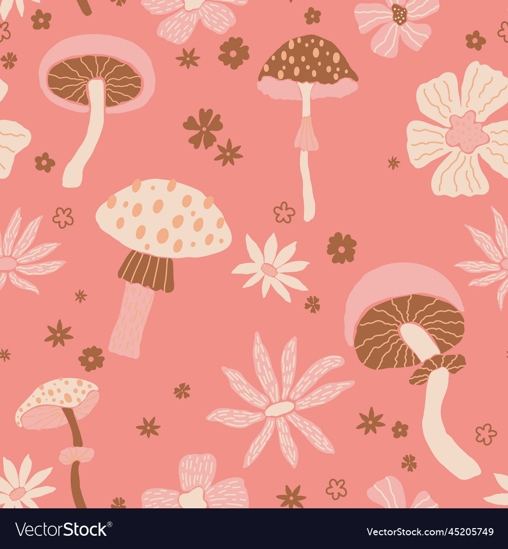 Bloom mushroom seamless pattern vector image Bloom mushroom seamless pattern