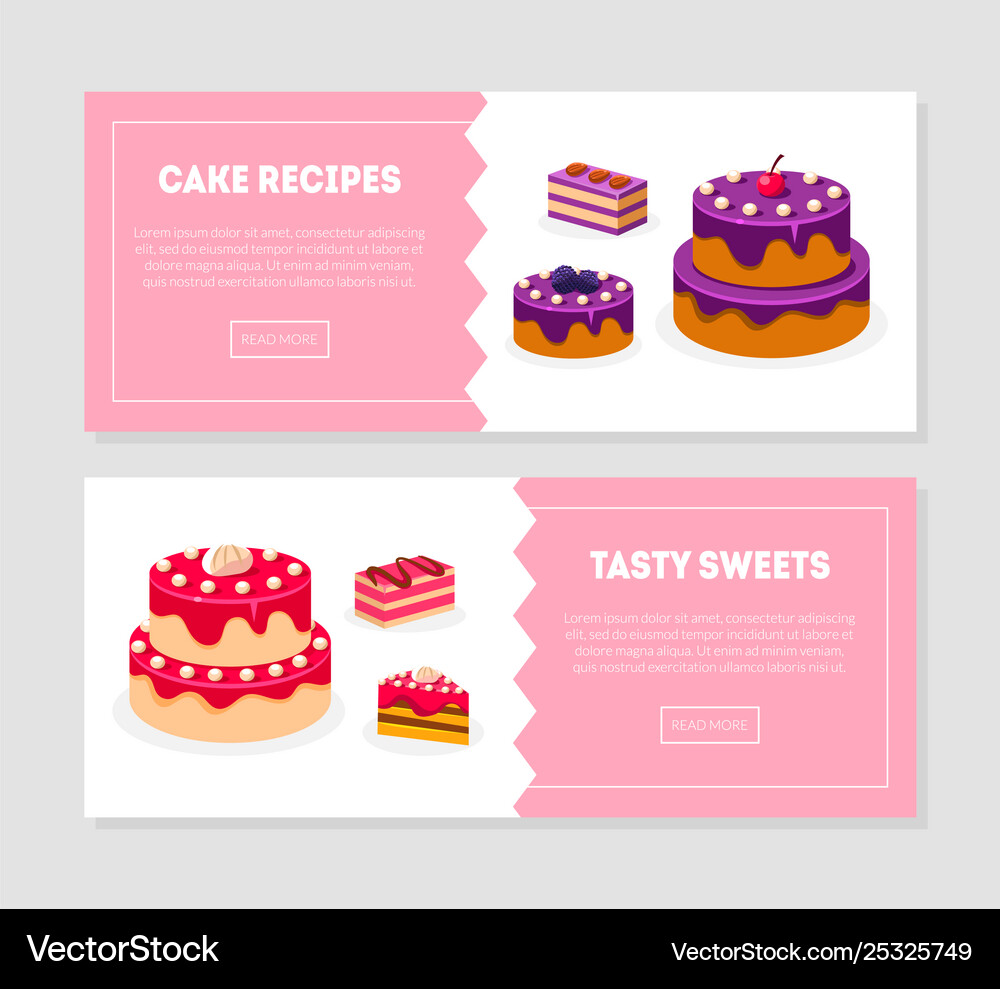 Cake Recipes Tasty Sweets Banner Templates Set Vector Image
