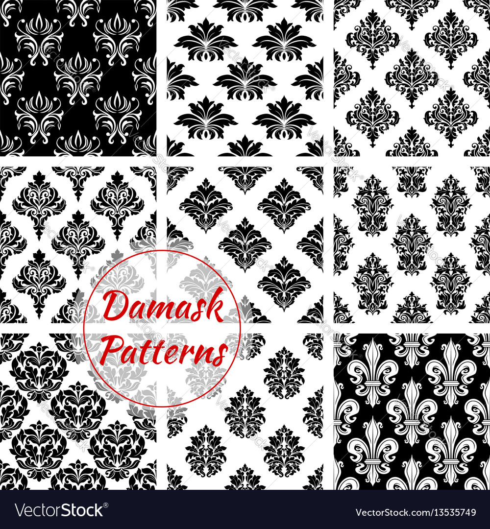 Damask ornament seamless patterns set Royalty Free Vector