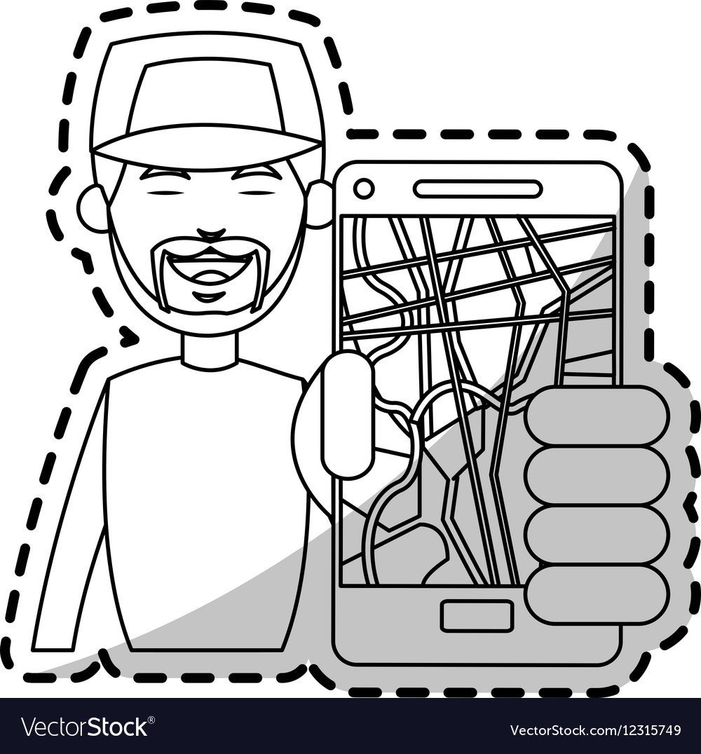Man and smartphone with gps app design