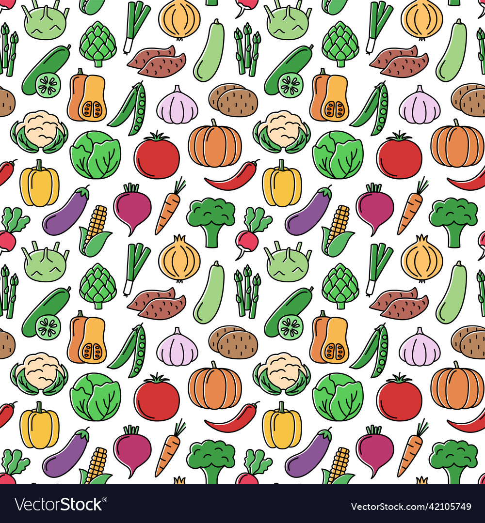 Seamless pattern with color icons of vegetables Vector Image