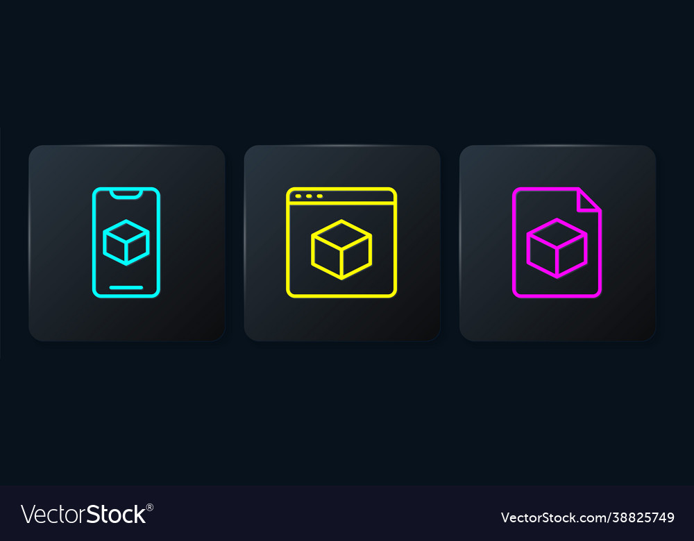 Set line 3d printer software isometric cube file vector image Set line 3d printer software isometric cube file