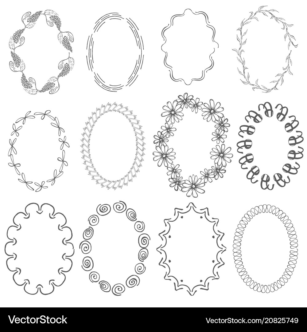Set with oval frames Royalty Free Vector Image