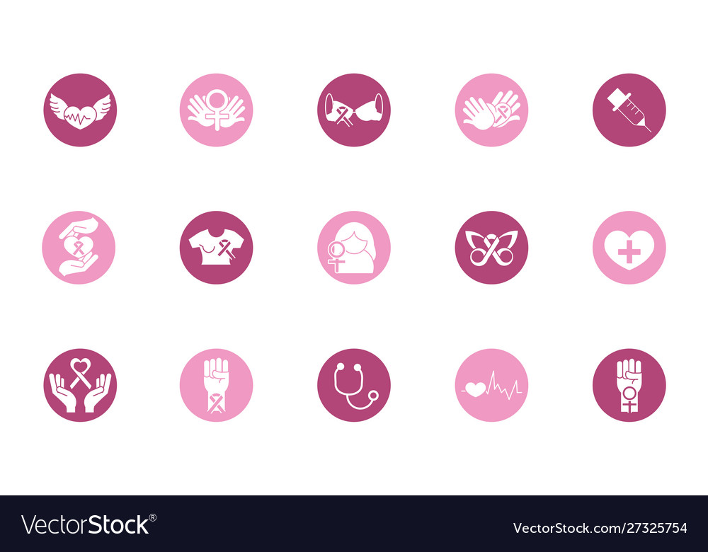 Breast cancer awareness block icons set