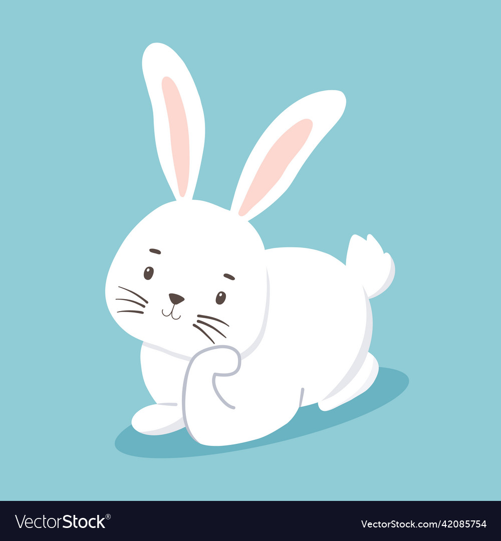 Cute character white bunny lying and dreaming