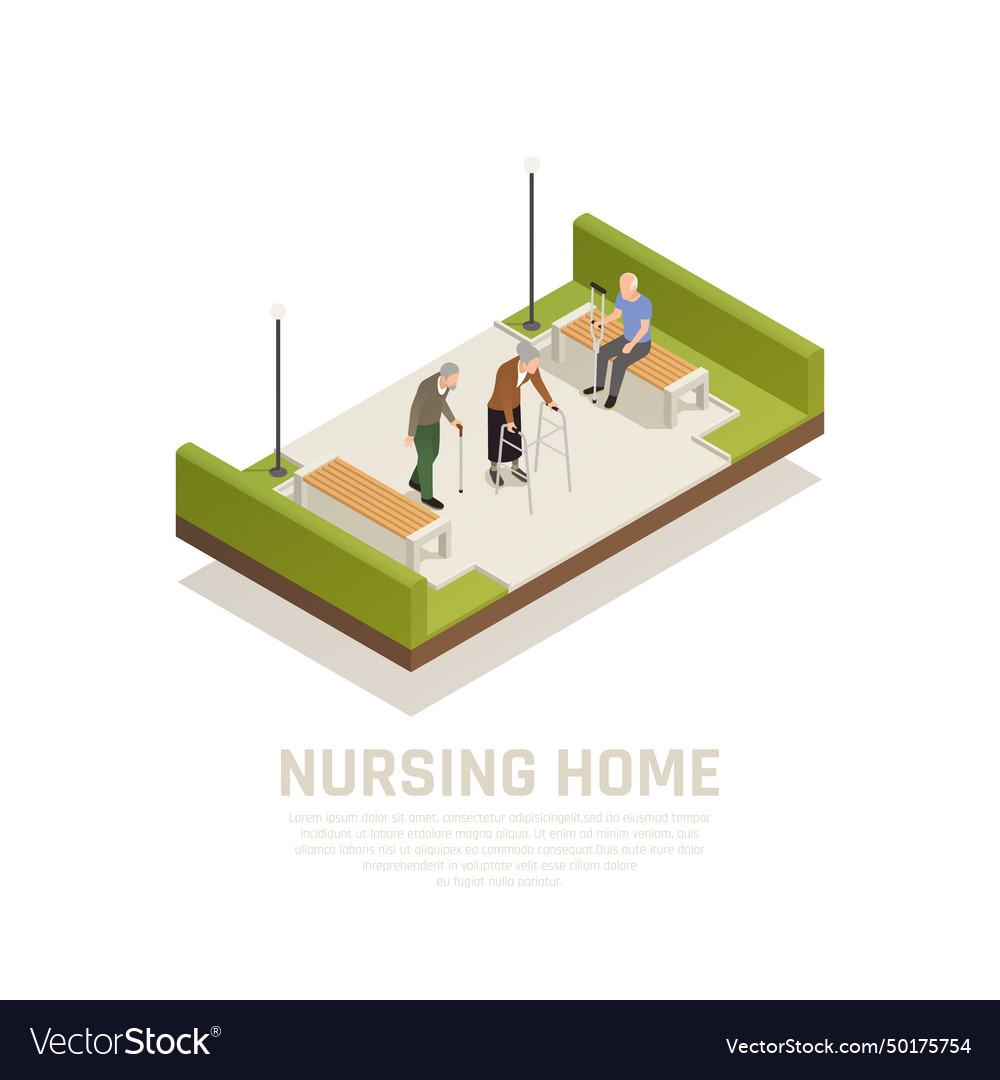 Disabled elderly isometric composition Royalty Free Vector