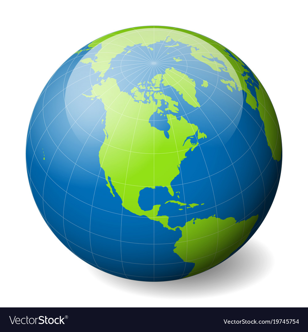 Earth Globe With Green World Map And Blue Seas And Oceans Focused On ...