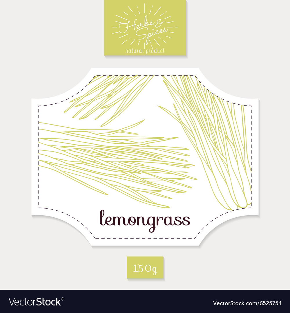 Product sticker with hand drawn lemongrass leaves