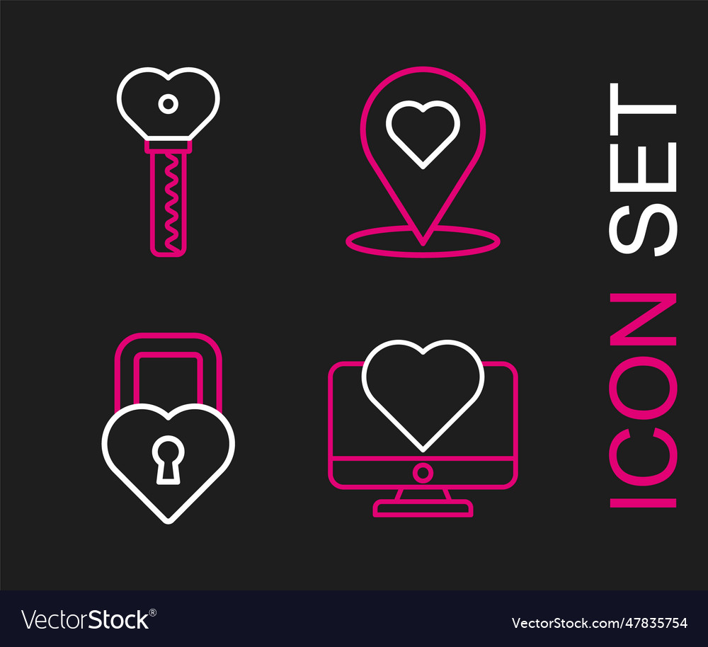 Set line computer monitor with heart castle vector image Set line computer monitor with heart castle