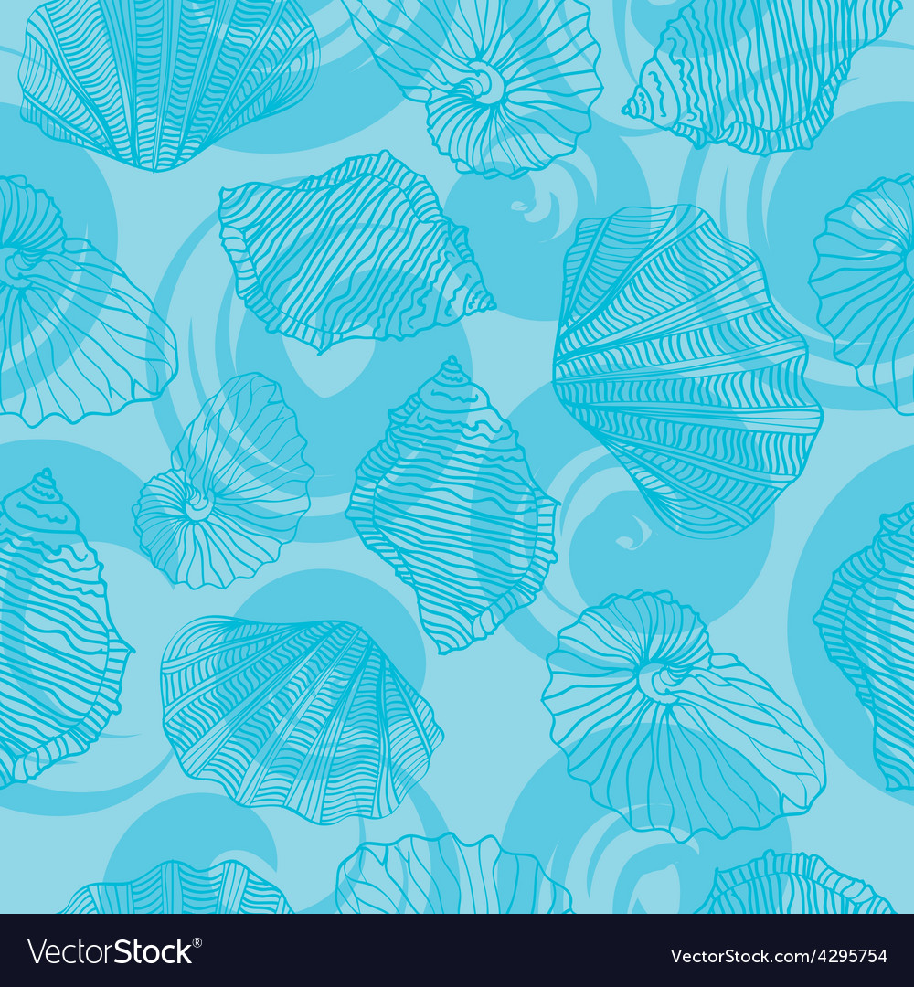 Shells and waves curls seamless pattern