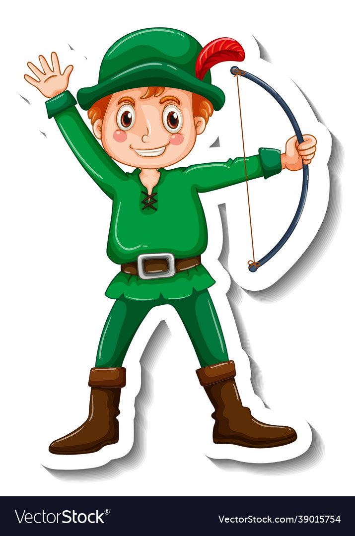 Sticker template with a robin hood cartoon Vector Image