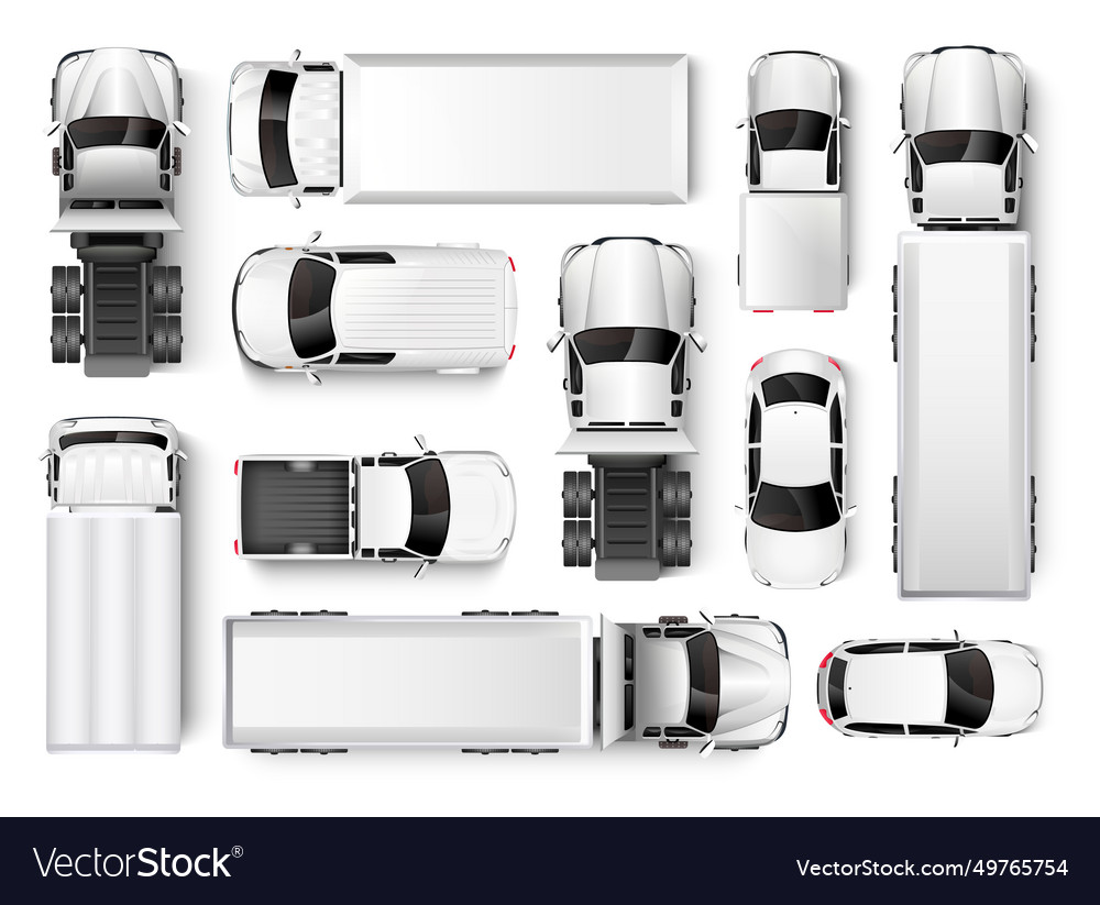 Top view of cars and trucks Royalty Free Vector Image