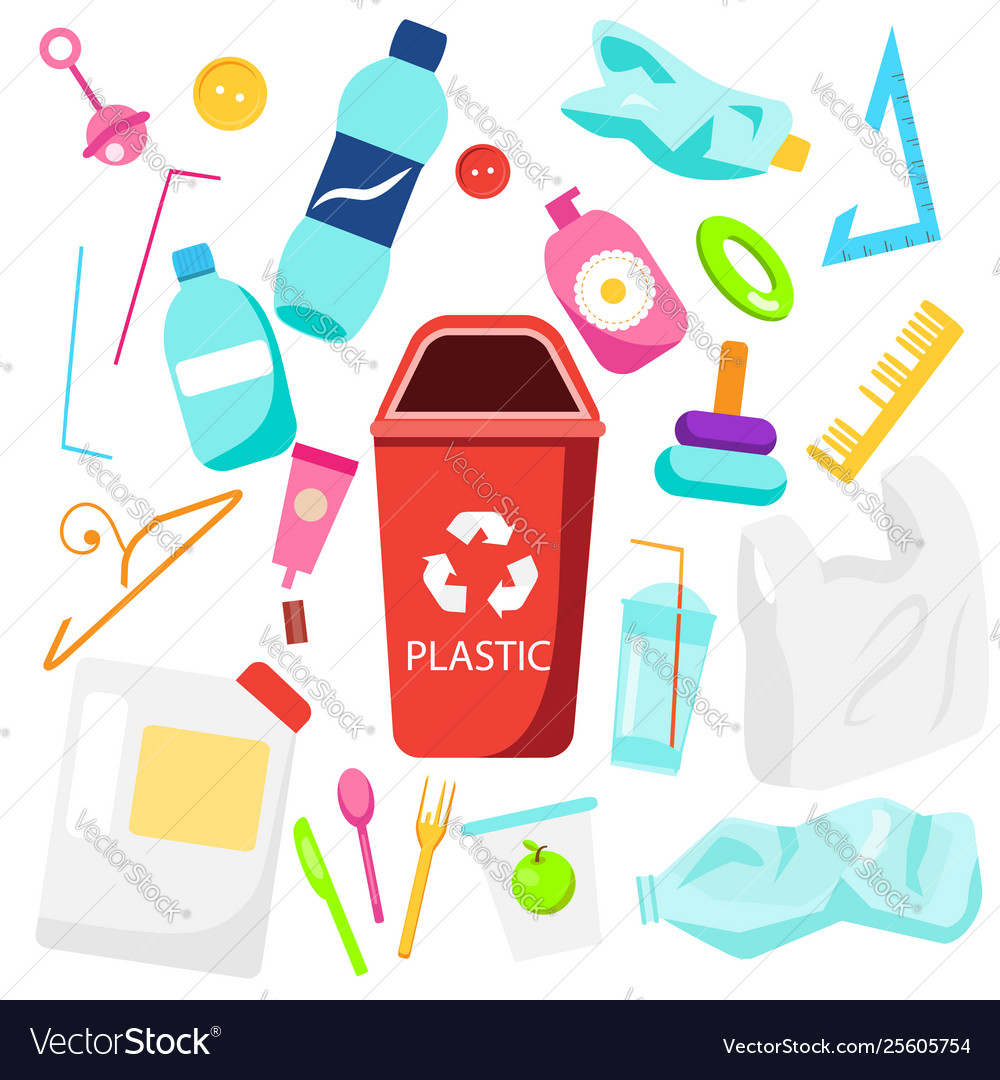 Waste sorting plastic garbage bottles straws Vector Image