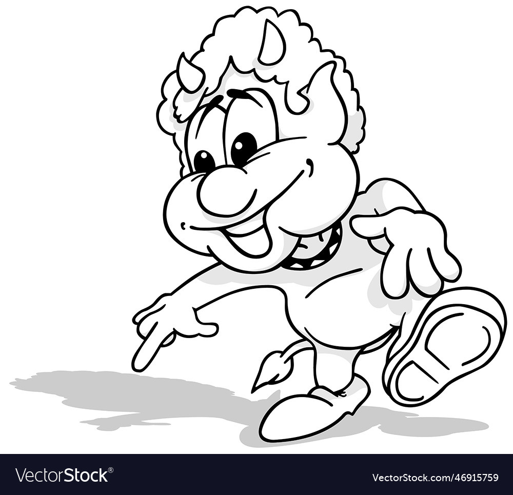Drawing of a dancing devil with smile