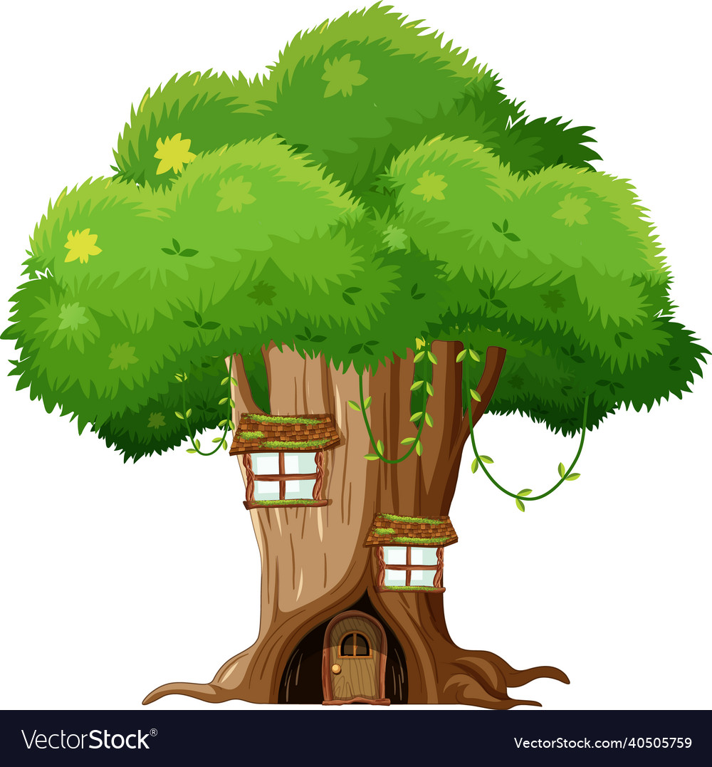 Fantasy tree house inside trunk on white Vector Image