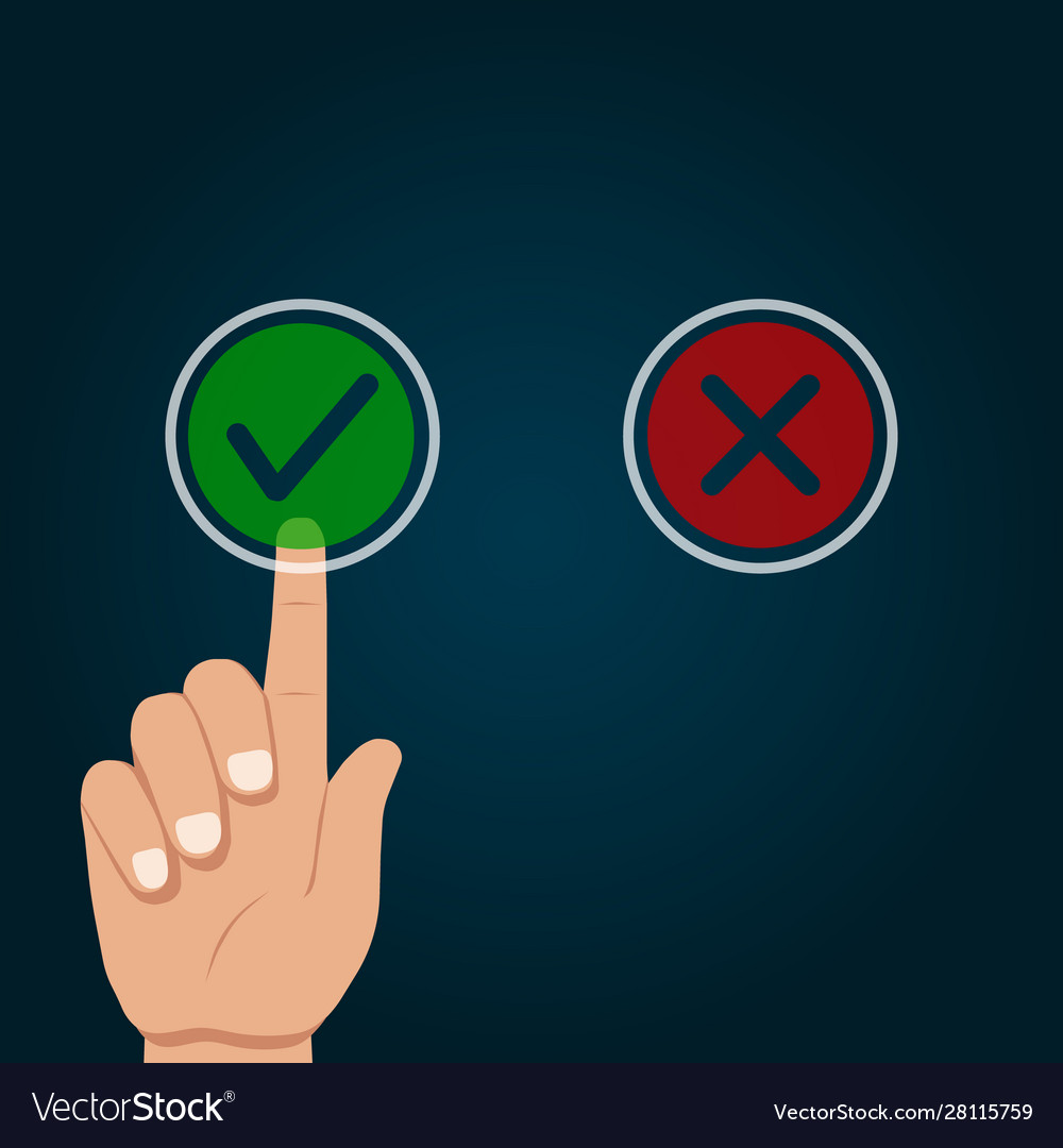 Hand pushing button with checkmark