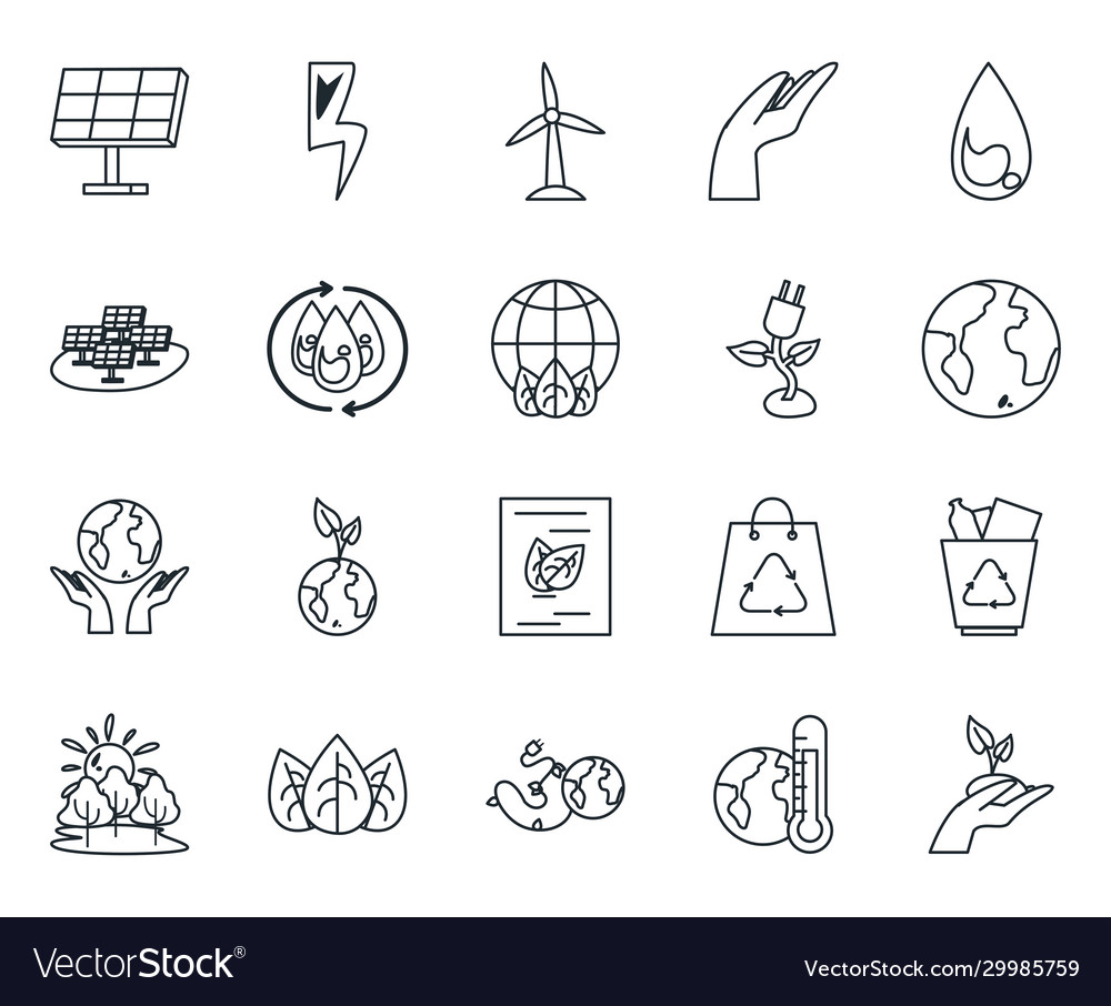 Isolated ecology line style icon set design