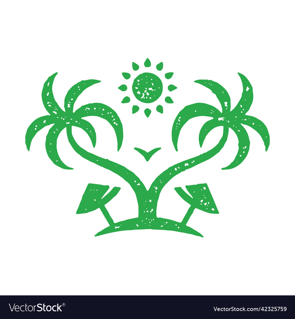 Romantic tropical island landscape with curved vector image Romantic tropical island landscape with curved