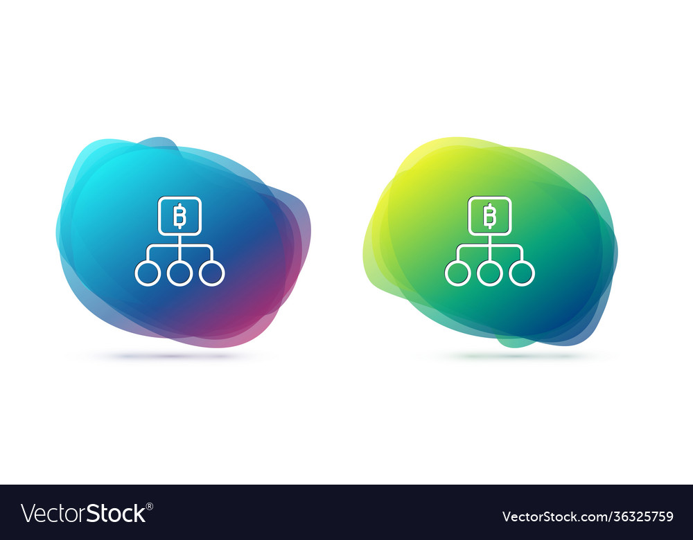 Set line blockchain technology bitcoin icon