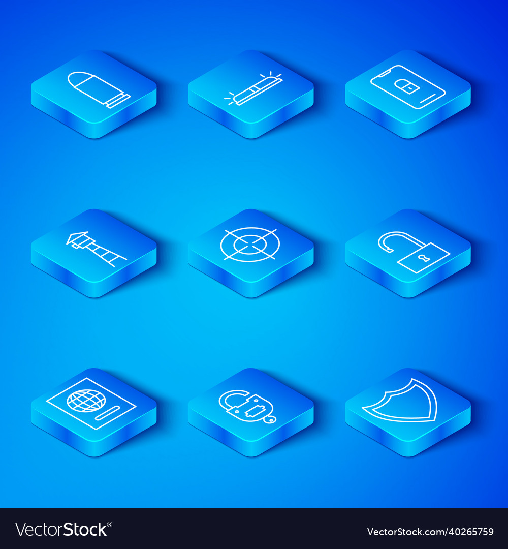 Set line passport target lock and key open vector image Set line passport target lock and key open