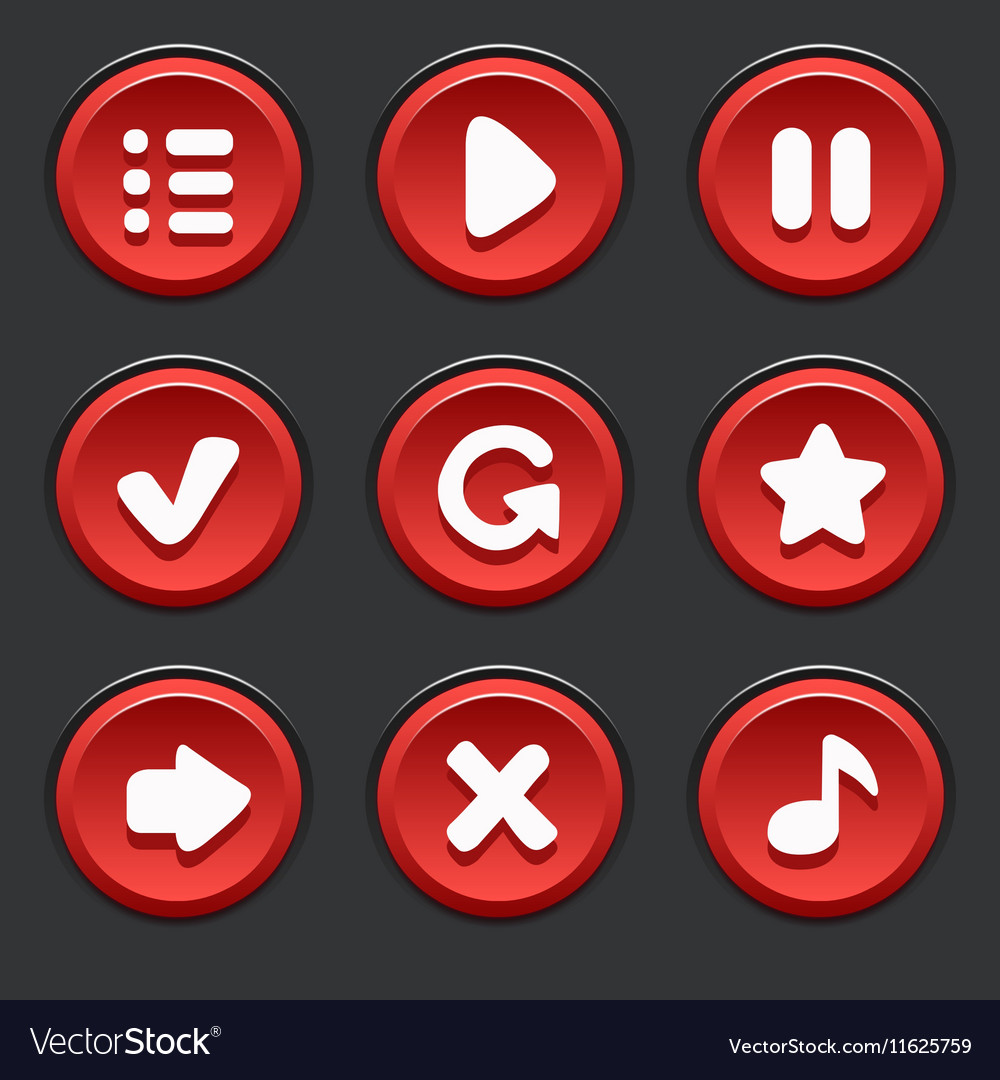 Set of red buttons for gaming interfaces