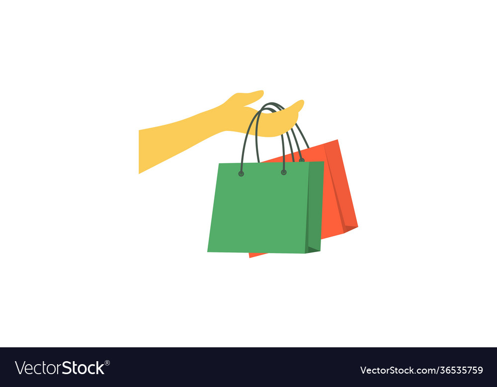 Shopping bag logo hand holding a bag Royalty Free Vector